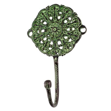 Antique Green Round Floral Wall Brass Decorative Hook